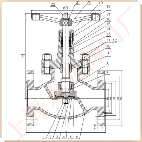 AJ41F-40P上密封液氨截止閥結(jié)構(gòu)圖-上海永龍